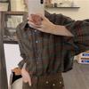  Women's Vintage Plaid Shirt Long Sleeve Loose Casual Button Up Blouse