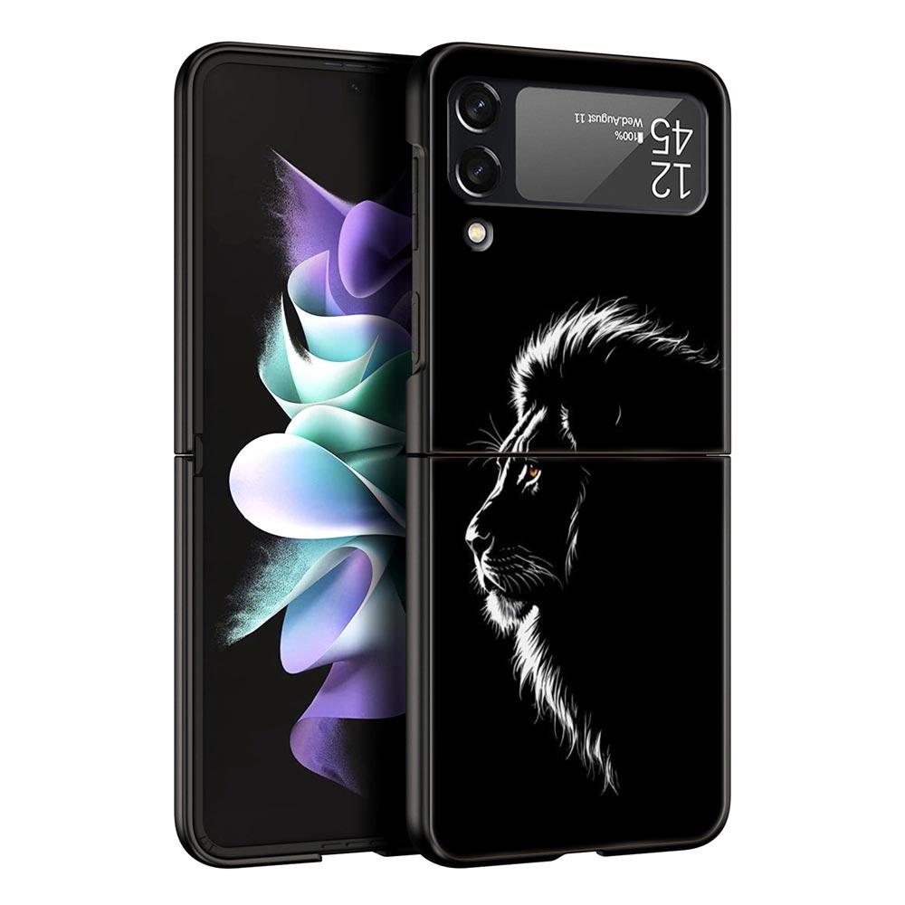 Concise Lion Pattern Phone Case For Samsung Galaxy Z Flip3 Flip4 Flip5 Case Shell For Z Flip 3 4 5 6 7 Hard Folding Cover