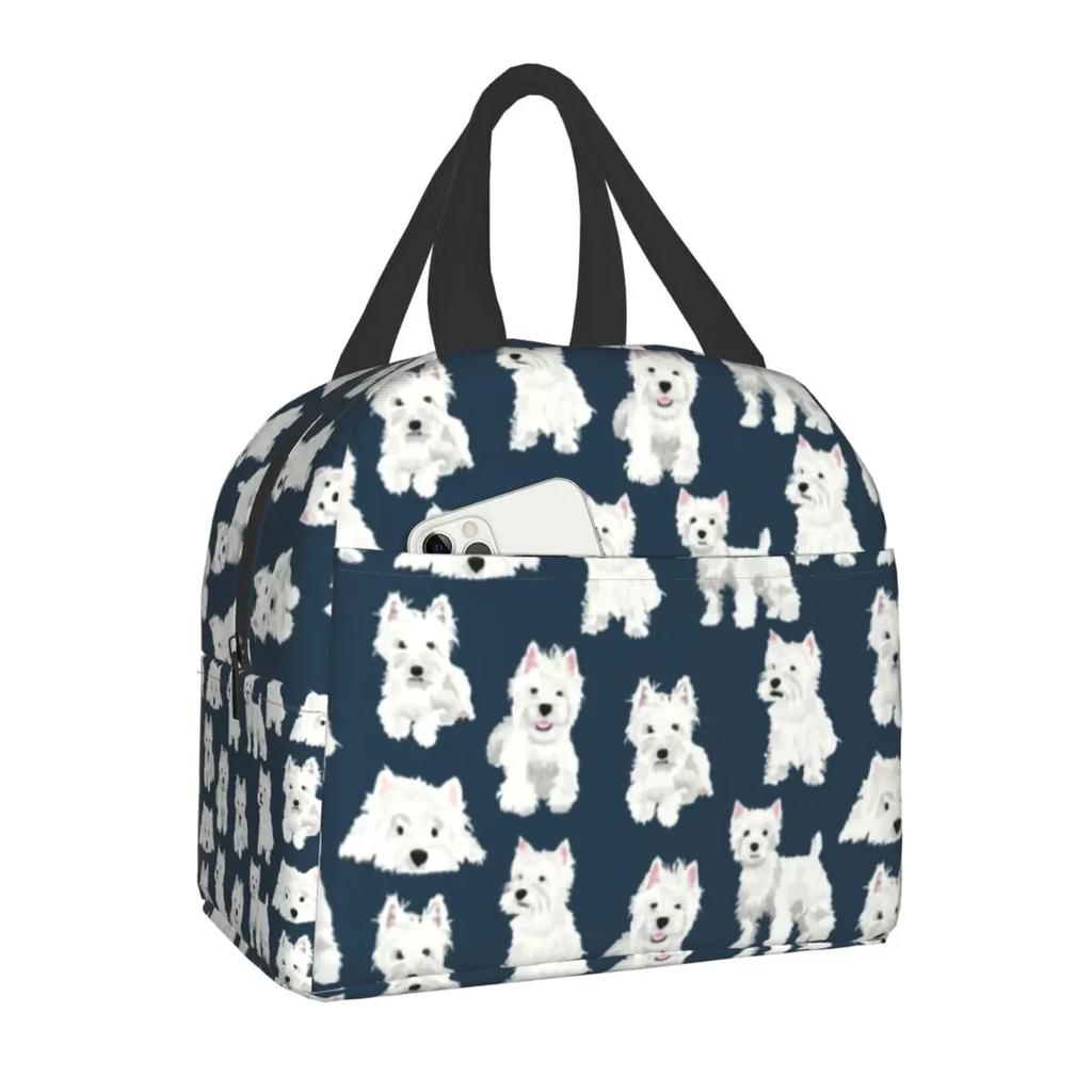 West Highland Terrier Dog Insulated Lunch Bag for Women Pet Westie Portable Cooler Thermal Bento Box Camping Travel Picnic Bags