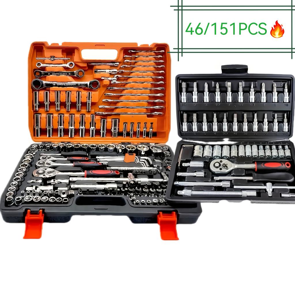 46/151pcs Professional Car Maintenance Tool Box Suitable for Car Boat Motorcycle Repair, Home Industrial Repair 