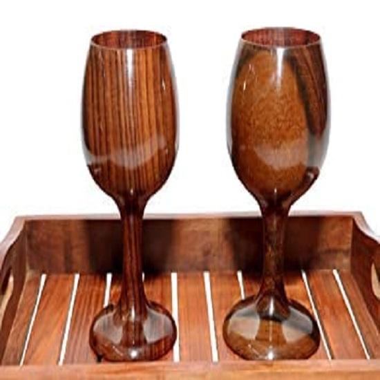 Sheesham Wooden Multipurpose Wine Glass Pure Natural Wood Wine Goblet Drink Party  Glass