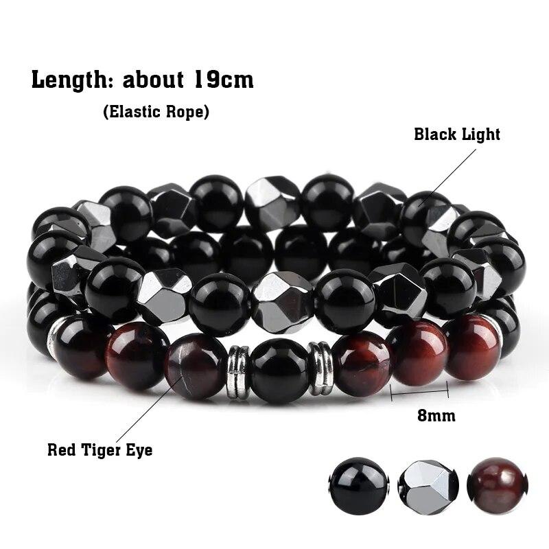 2 stücke Unregelmäßigen Hämatit Lava Stein Armband Männer Mode 8mm Natürliche Tigerauge Perlen Paare Armbänder für Frauen Freunde Schmuck