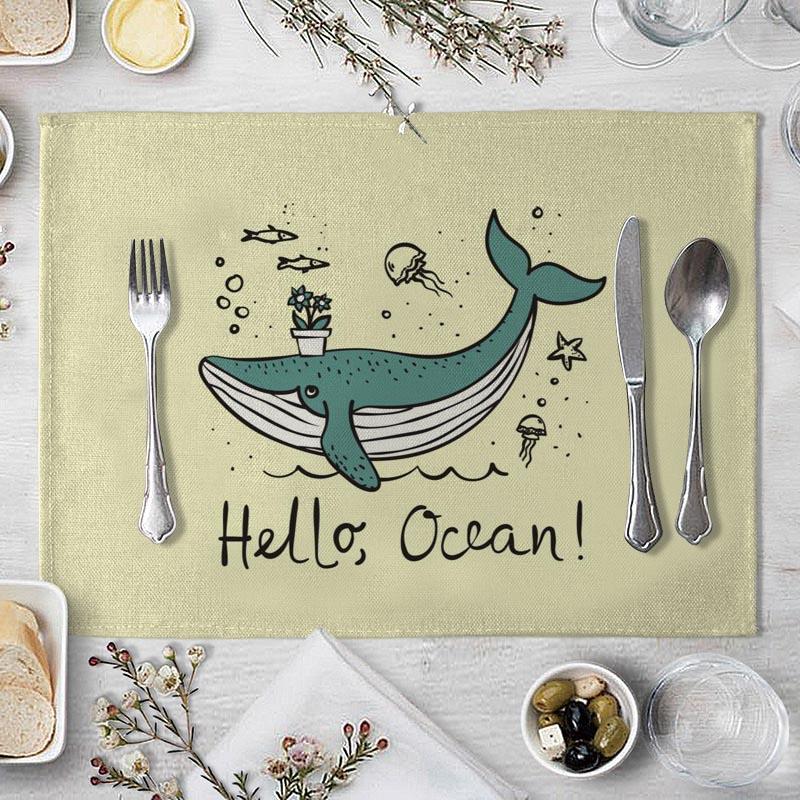 Cotton Linen Fabric Table Mats Children's Cute Animal Style Pattern 01 Placemat Family Dinner Tableware Kitchen Table Mat