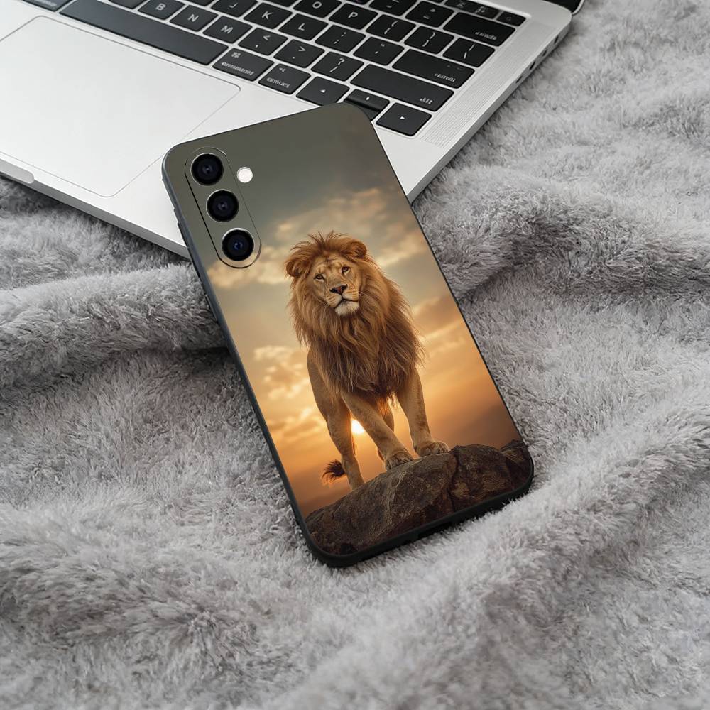 Lion- Pattern Phone Case For Samsung Galaxy A73,A71 A72,A70,A53,A52,A51,Soft Silicone Black Cover