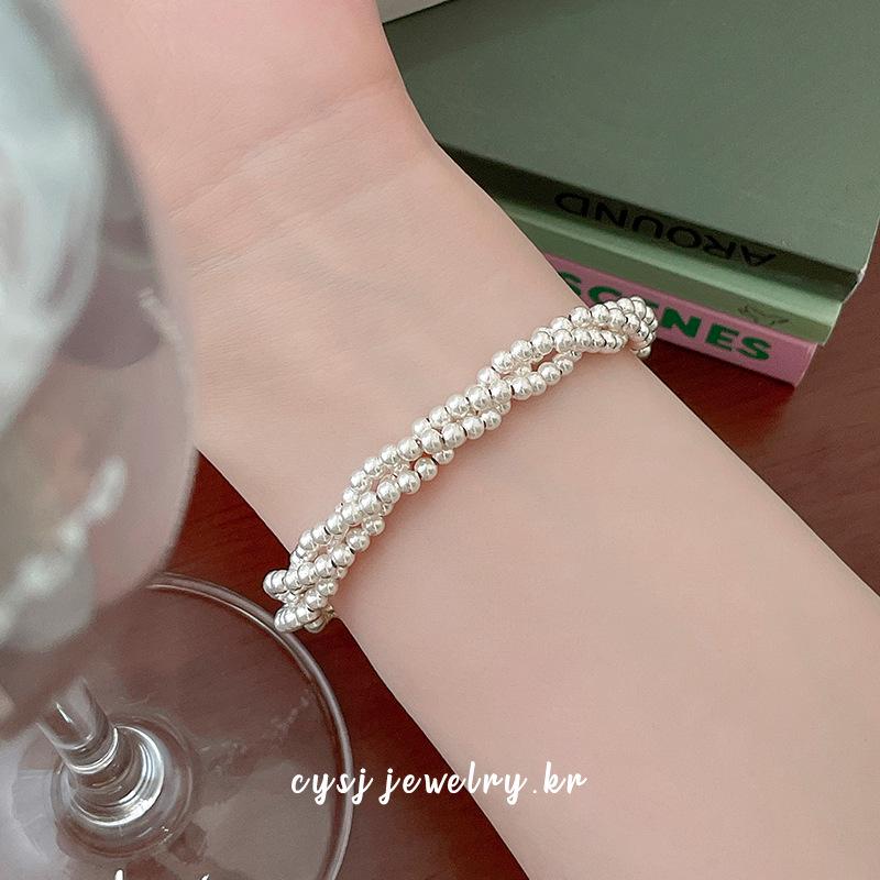 Cui Yan S925 Sterling Silver Korean Style Women's Three-Strand Bead Bracelet