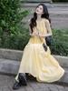 French Yellow Plaid Sleeveless Vest Dress Women's Summer A-word Long Dress Dopamine Seaside Vacation Skirt