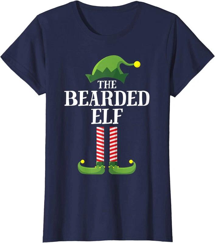 Bearded Elf Matching Family Group Christmas Party Elf Ladies  Crewneck T-Shirt XXXL