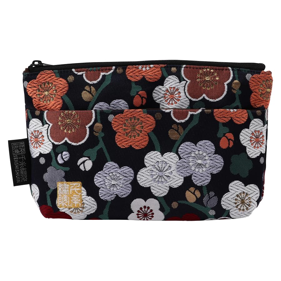

Senshishuin Nishijin Brocade Pouch Ai Ume Ranman Plum Blossoms in Full (Lined) - (Blue Bloom) (Small) темно-синього кольору