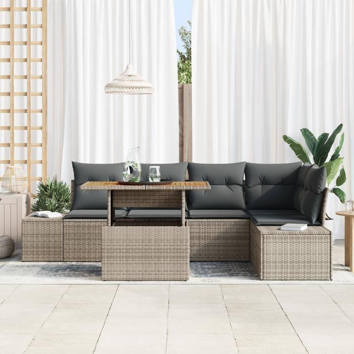 VidaXL Ensemble de canapé de jardin 6 pièces avec coussins gris en poly rotin 3358701