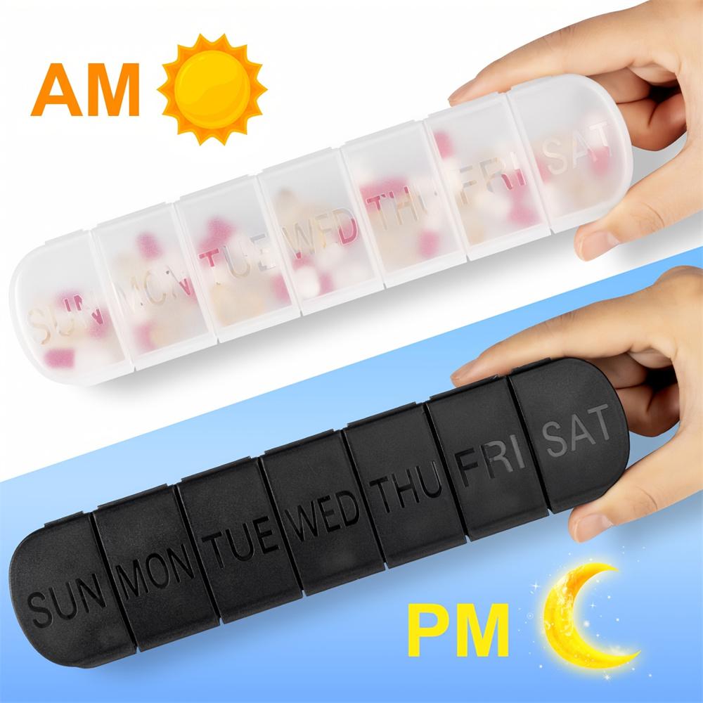 Portable Weekly Pill Box 7-Day Medication Dispenser Large Capacity Vitamin Box Individually Storage Sealed Long Pill Organizer