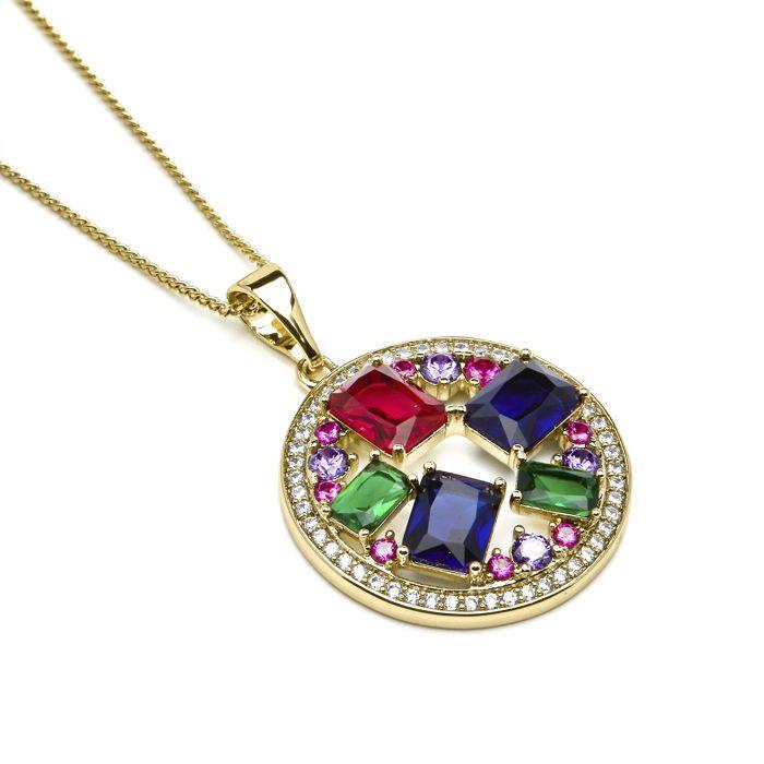 Collier - LUXENTER - Auope - Finition or jaune 18 carats - Zircone multicolore - Longueur 42 cm