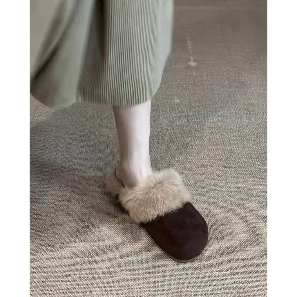 French velvet bag head half slippers women's outer wear winter explosion fluffy Birkenstock cotton drag snow boots