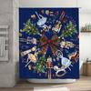 Blue Christmas Shower Curtain with Big Plaid Bow, Features Nutcracker, Ballerina, Sleigh and Tree for Festive Bathroom Joy