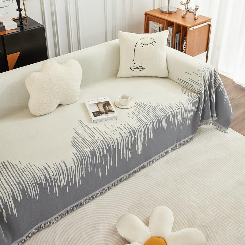 

Полотенце для дивана из шенилла, двухстороннее, простое, модное, с кисточками, с каймой, противоскользящее, устойчивое к царапинам, одеяло для кемпинга, чехол для дивана 180x130cm