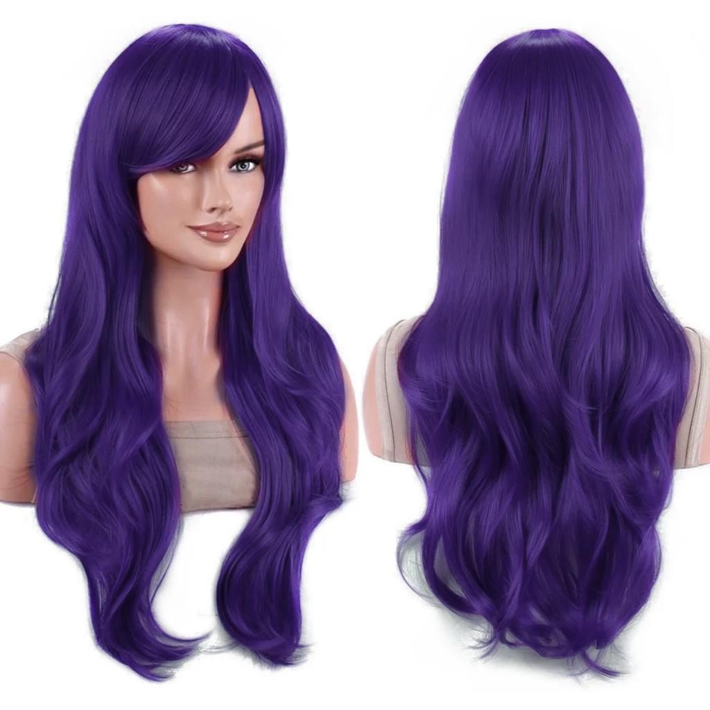 Parrucche Colorate Sintetiche Ondulate per Cosplay Lunghe 70cm con Frangia Parrucca Costume per Donne