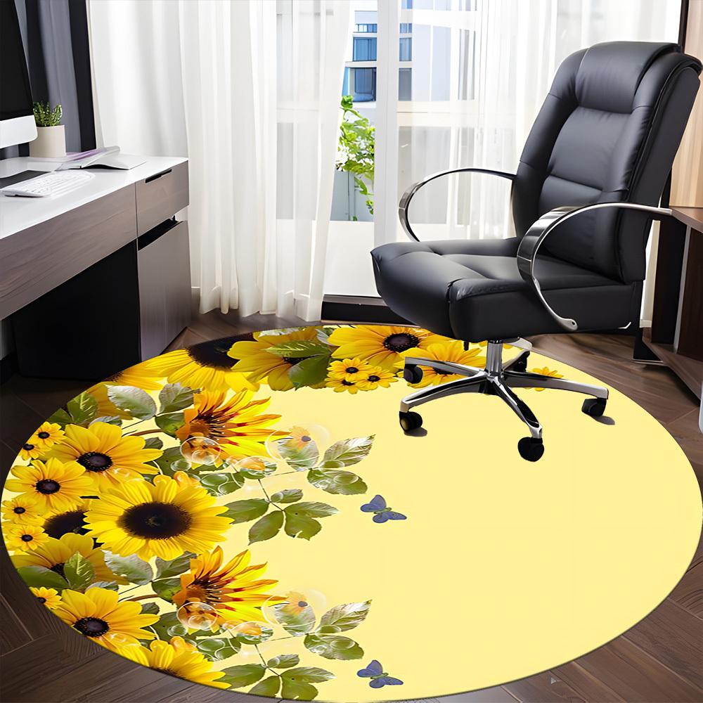 1pc Sunflowers Chair Carpet for Office, Non Slip, Soft and Durable Office Rug