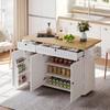 Kücheninsel mit klappbarer Arbeitsplatte, Schrank auf 6 feststellbaren Rollen, mit Regal, Türablage, 2 großen Schubladen und Schrank, Weiß, 137 x 89,5 x 45 cm