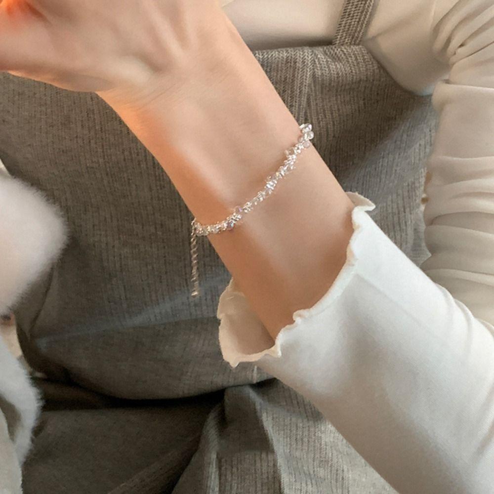 Waterproof Colorful Crystal Lucky Bracelet Jewelry Rainbow Candy Beads Bangle  Wedding Party Gift