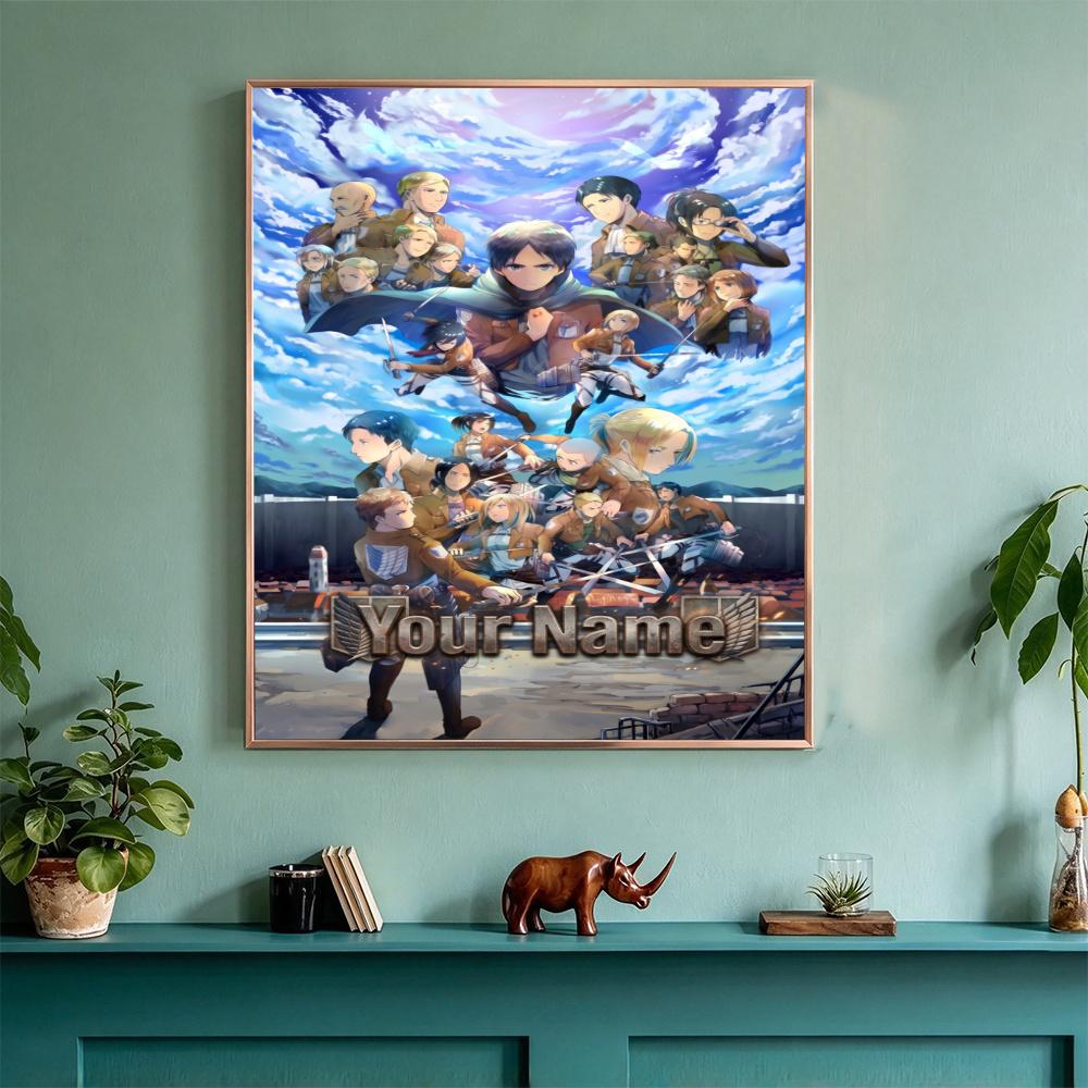 Attack Titan Personalized Name Diamond Paintings Mosaic Wall Round Diamond Art Painting Kits Embroidery Crystal Accessories Frameless