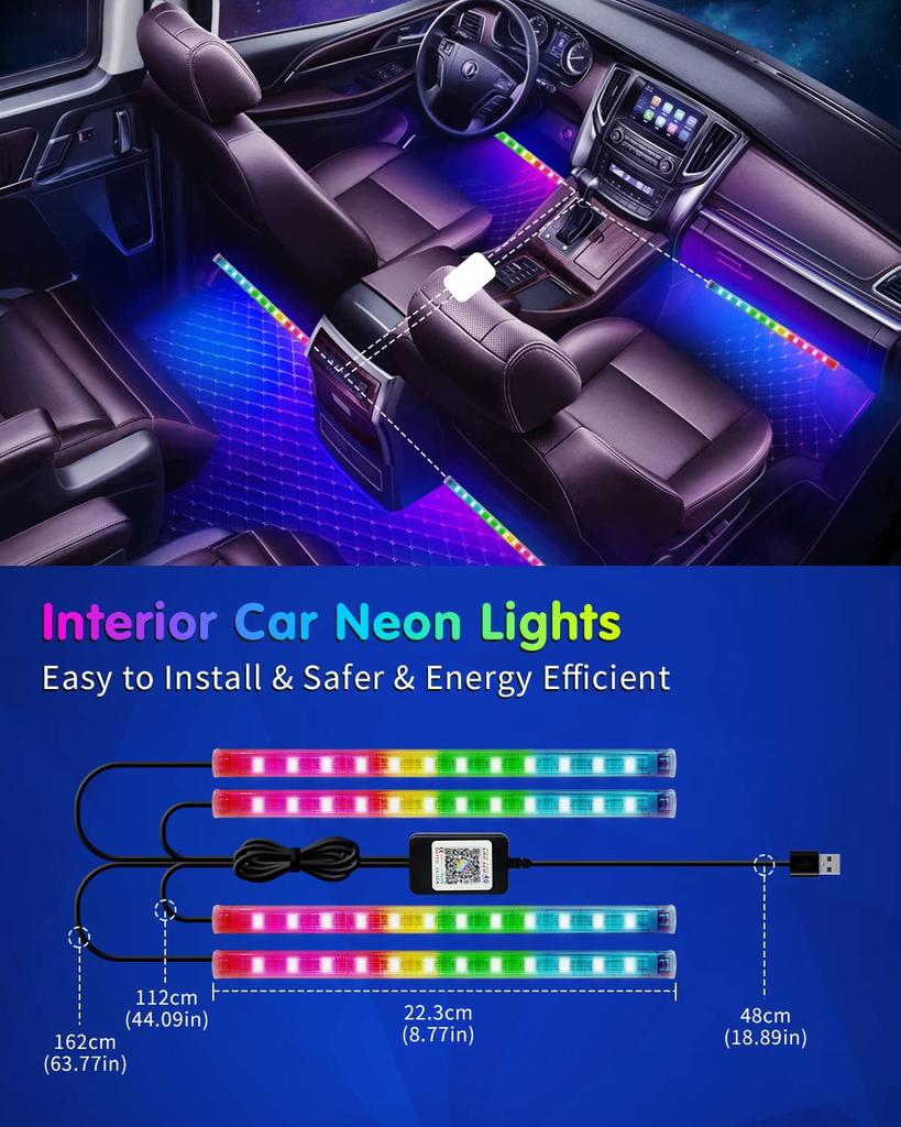 DUOFU365 Car LED Tape Light, Footlight, Car Ambient Light, Underfoot Lighting, Full Color, Interior