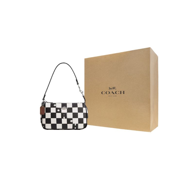 Coach Nolita 19 Checkered Print Coated Canvas And Recycled Leather Shoulder Bag Women Shoulder Bag Black CR394-SVA16
