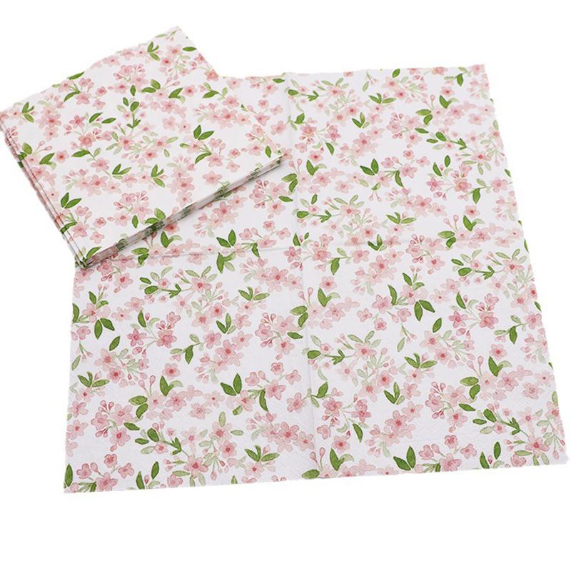 20Pcs Spring Pink Flower Printed Napkins, Disposable 3 Layer Paper Napkins for Birtthday Party Hotel Dinner Table DIY Decor