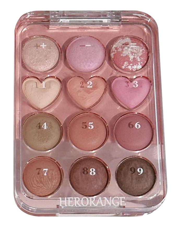 HERORANGE Clavier en forme de cœur Fard à paupières 12 couleurs Longue tenue Rendu des couleurs élevé Poudre lisse Maquillage des yeux