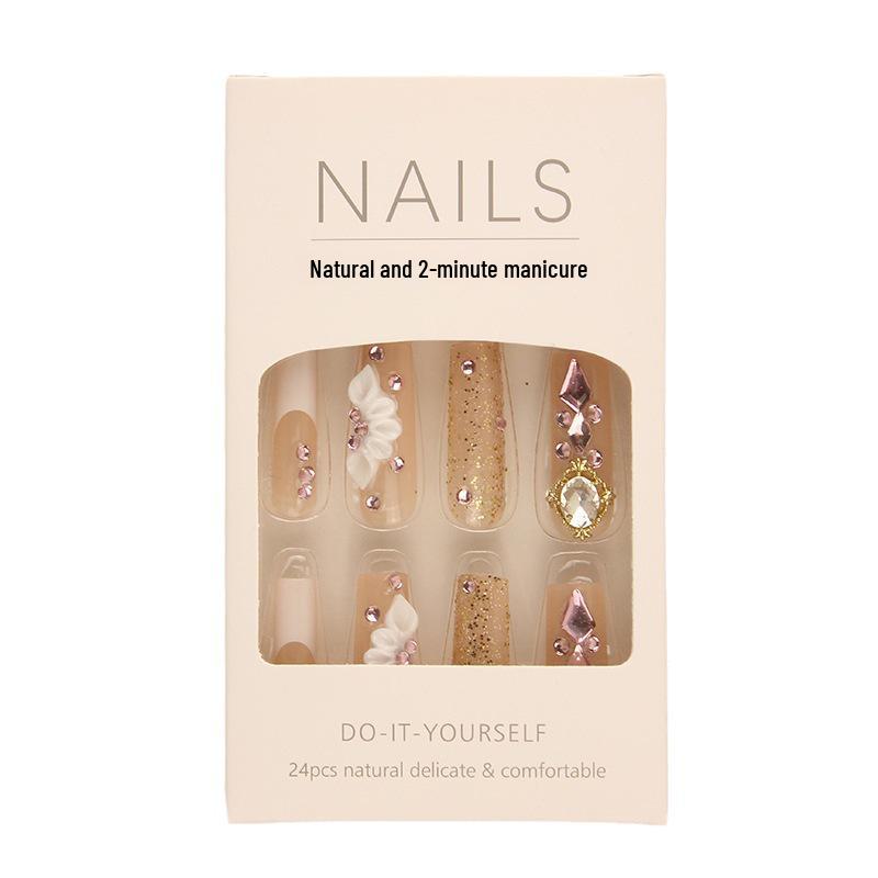 Long Wear Flash Color Diamond Bow False Nails - European & American Style