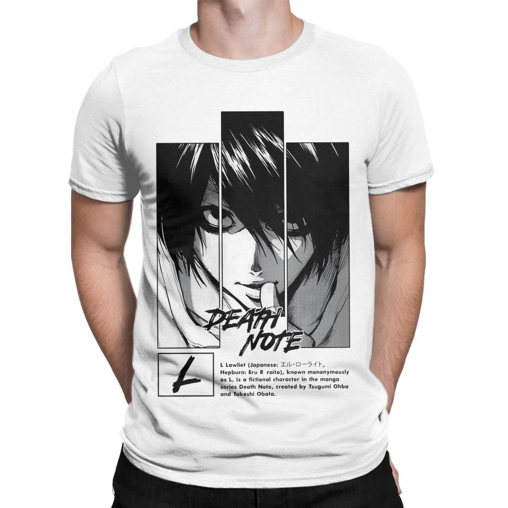 Deaths Notes L Lawliet Men T Shirt Funny Tee Shirt Short Sleeve Round Collar T-Shirts Cotton Classic Clothes