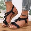 Fashion Retro Flower Decor Wedge Sandals for Women 2025 Summer Casual Non Slip Beach Shoes Woman Elastic Band Comfort Walking Sandalias
