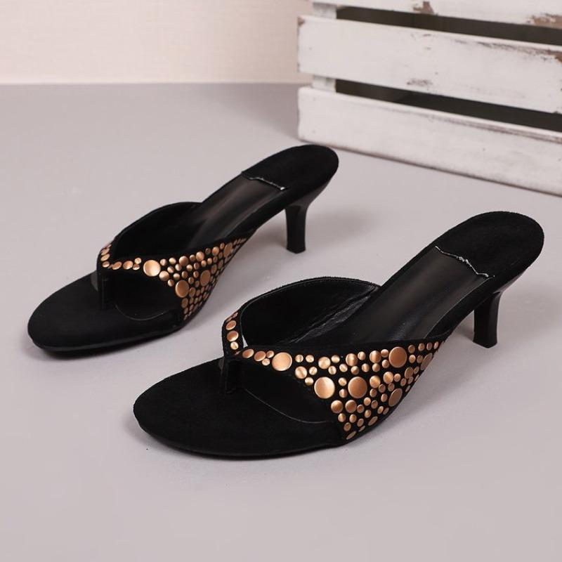 

Fashion 2025New Retro Rivet Suede Stiletto Fashion Herringbone Sandals and Slippers Women s Feet All-match High-heeled Women s Shoes 35