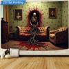 1pc Wall Tapestry Gothic Cemetery Tapestry with Bat and Sunset, Halloween Decor Art