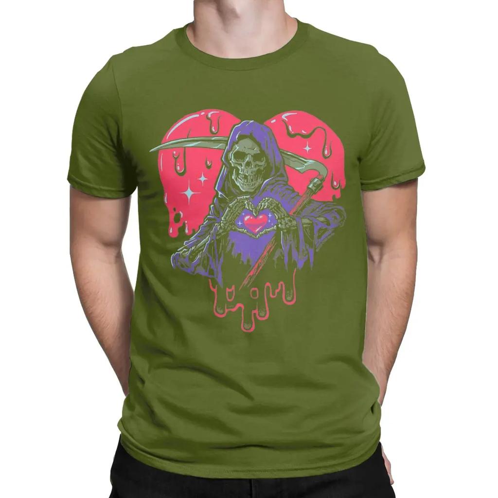 Men's Heart Hands Halloween Skull Grim Reaper T Shirts Cotton Clothes Hipster Short Sleeve O Neck Tee Shirt 4XL   T-Shirts