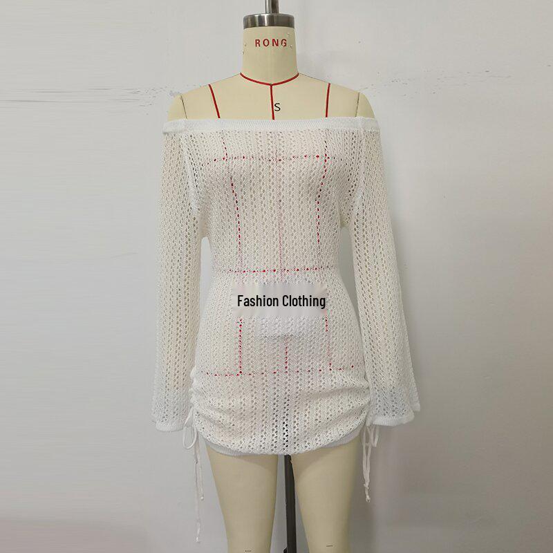 Europäischer und amerikanischer Ein-Schulter-Strand-Überwurf mit doppeltem Kordelzug, hohler Textur und Sonnenschutz