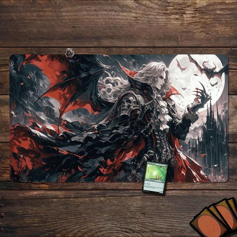 Gothic Vampire Count Bat Castle TCG Playmat 35X60CM Magic Card Battle Mat Non-Slip Durable Stitched Edge Tabletop Playmat