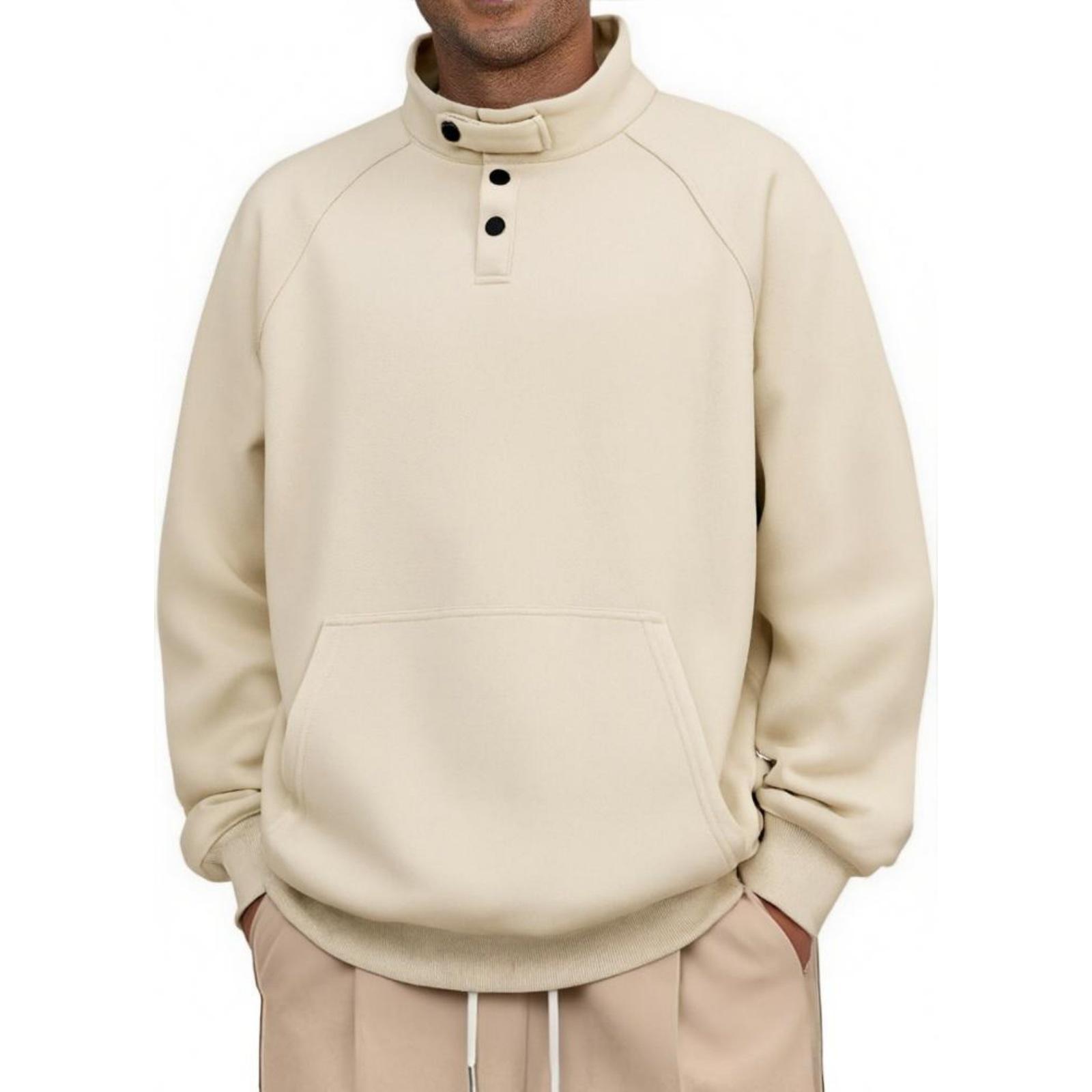 

Мужская однотонная повседневная толстовка с капюшоном на пуговицах и воротником-стойкой, мужская свободная спортивная базовая толстовка-пуловер XL бежевый