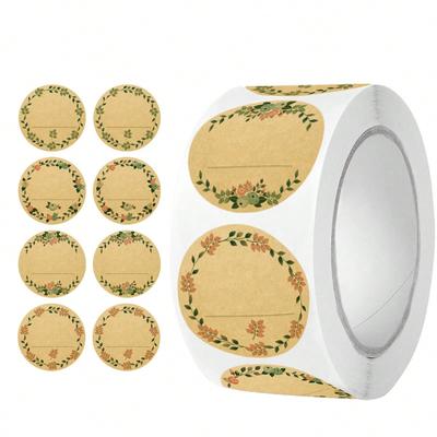 500 Sheets of Blank, Writable Flower-patterned Kraft Paper Stickers for Baking Gift Decoration and Removable Adhesive Labels