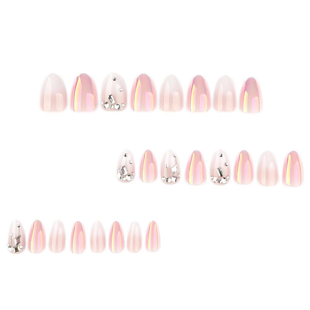 French White Gradient Rhinestone Almond-Shaped Fake Nails