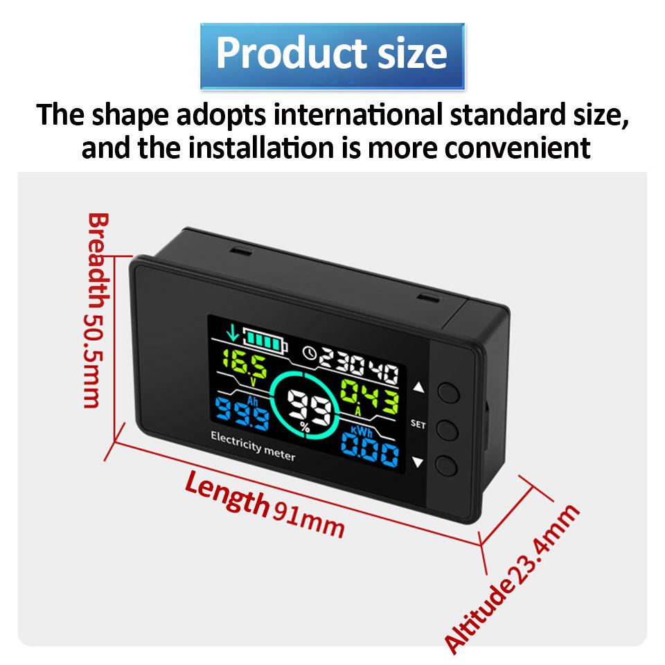 Battery Tester Coulomb Counter Meter 50A 100A 300A 500A Color Screen Battery Capacity Indicator Ammeter Voltmeter DC 7.5-100V