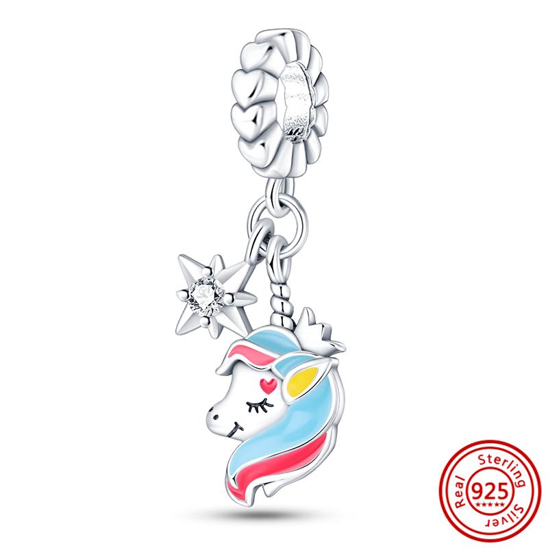 Neue 925 Sterling Silber Pfote Farbe Lächeln Fisch Einhorn Glühwürmchen Clips Anhänger Dangle Passend Original Armband DIY Schmuck