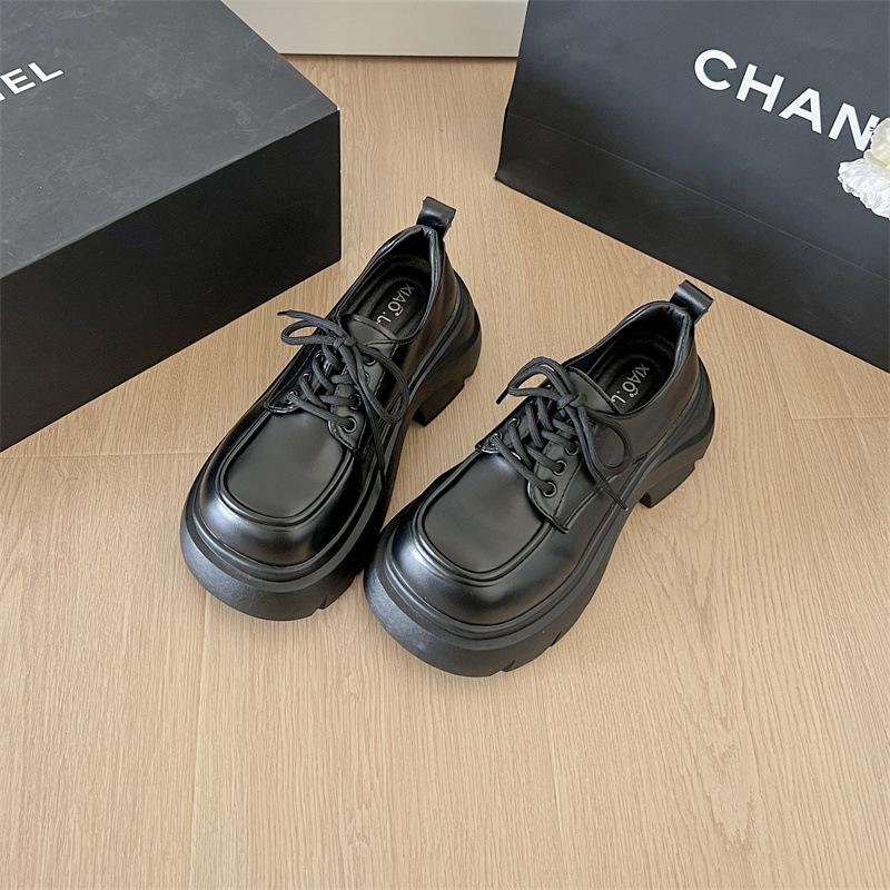 

Модные женские лоферы на платформе, женские, в британском стиле, с круглым носком, повседневные, новые, на массивном высоком каблуке, одинарные туфли, для платья, на шнуровке, кожаные туфли-лодочки 35