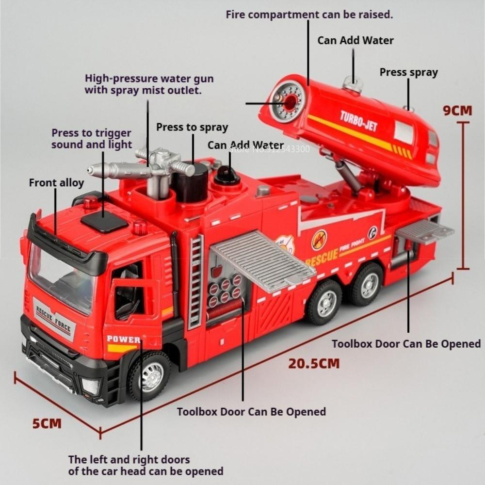 1:32 Scale Spray Water Fire Truck Car Model Toy Doors Opened Sound Light Models Spray Alloy Body Vehicle Hobby Decorations
