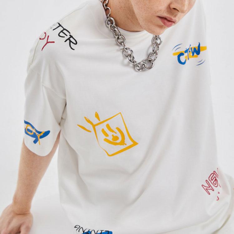 Li-Ning Cf Awesome Sports Fashion Series Tematrykk Løs rundhals Kortermet T-skjorte Herre Overdeler Milk-White AHSR679-1