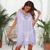 Casual sólido com decote em v vestido geral feminino verão oco solto praia sexy vestido de cobertura mulher vestidos de manga curta 27779