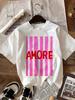 Women'S Black T-Shirt with Vibrant Pink Stripes & AMORE Graphic Print Soft Comfortable Short Sleev