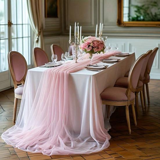 Tulle Table Runner Decorative Sheer Tablecloth Solid Color Table Runner Arch Aisle Veil for Bridal Shower Wedding Arch Dessert Table Decoration