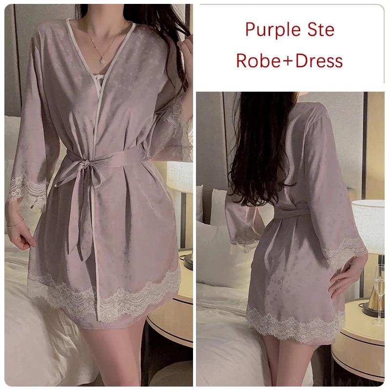 Elegant Pajamas Women's Suit Backless Floral Lace Dress with Bra Pajamas Pajamas Clothes for Women