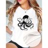 Stylish Women'S Short-Sleeve T-Shirt with a Minimalist Octopus Glasses Pattern, Perfect for Casual Sportswear