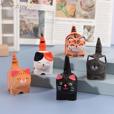 Γελοιογραφία χαριτωμένη διακόσμηση επιφάνειας εργασίας μικρού ζώου Πρωτοποριακή και πρακτική χειροποίητη ξυλογλυπτική στολίδι γάτας