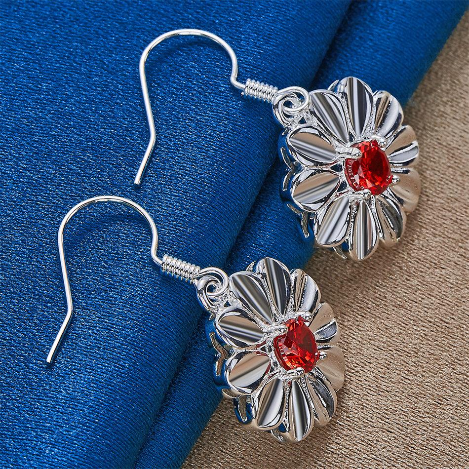 Stylish 925 Sterling Silver Delicate Daisy Rose Red Zircon Earrings for Women - Charming Party Gift Accessories